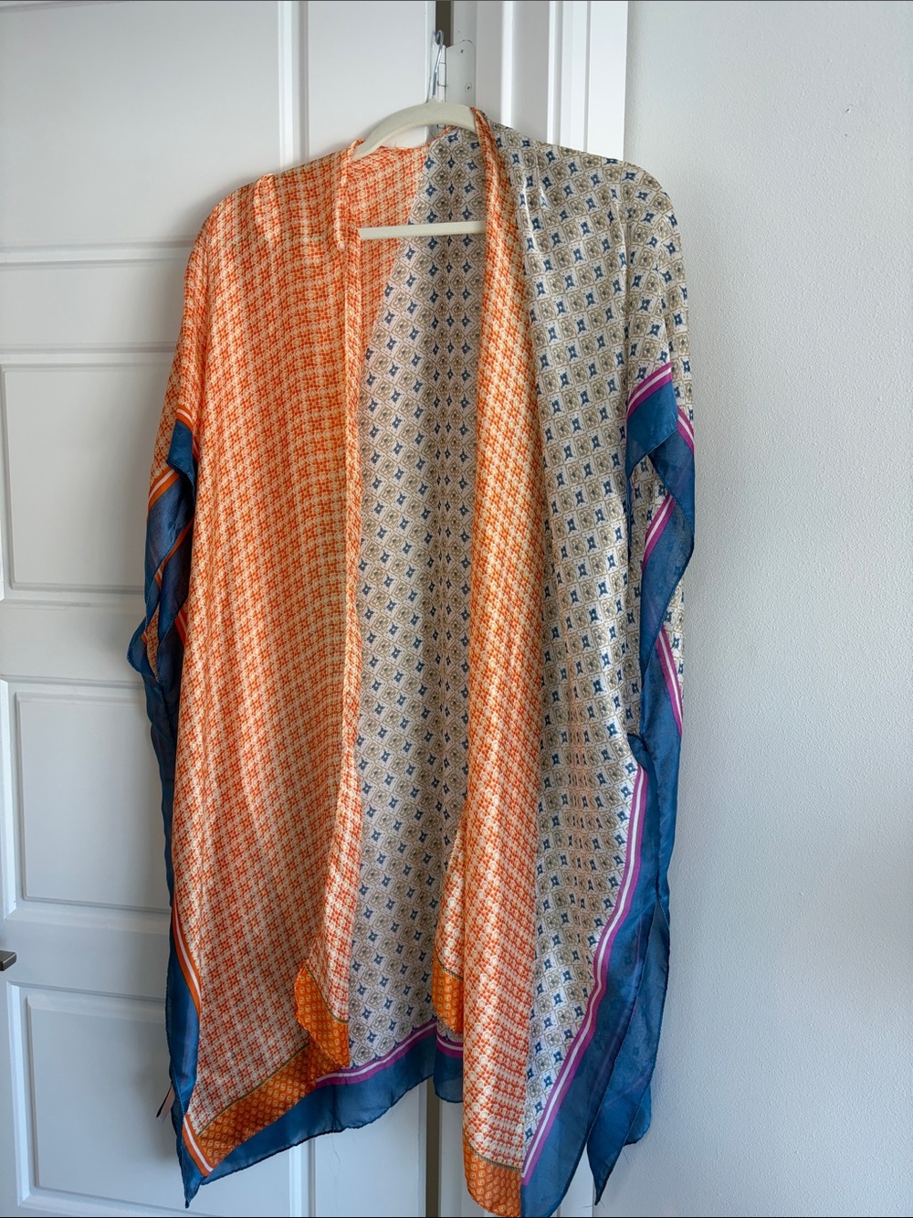 Orange & Blue Printed Open-Front Tunic Kimono